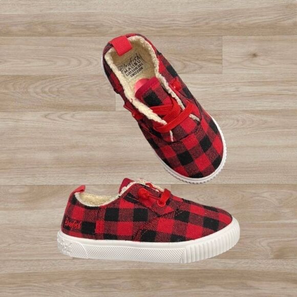 Blowfish Other - NWOT Blowfish Red and Black Buffalo Plaid Sherpa Lined Sneakers Toddler Sz 10